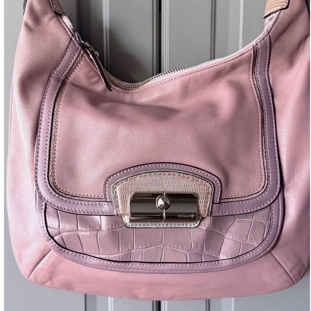 Coach VTG Kristin Spectator Croc Embossed Leather Flap Shoulder Bag 19310,Purple - Picture 9 of 9